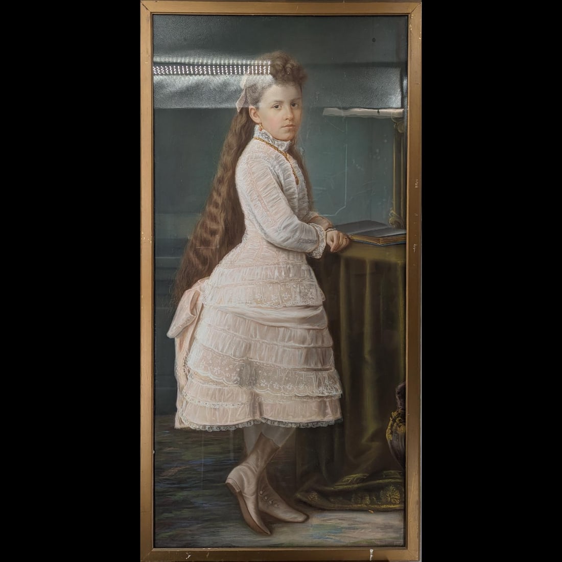 Large Antique Framed Pastel Full Body Portrait Attributed To Joseph Henry Hatfield (Amer. 1863-1928) (1 of 13)