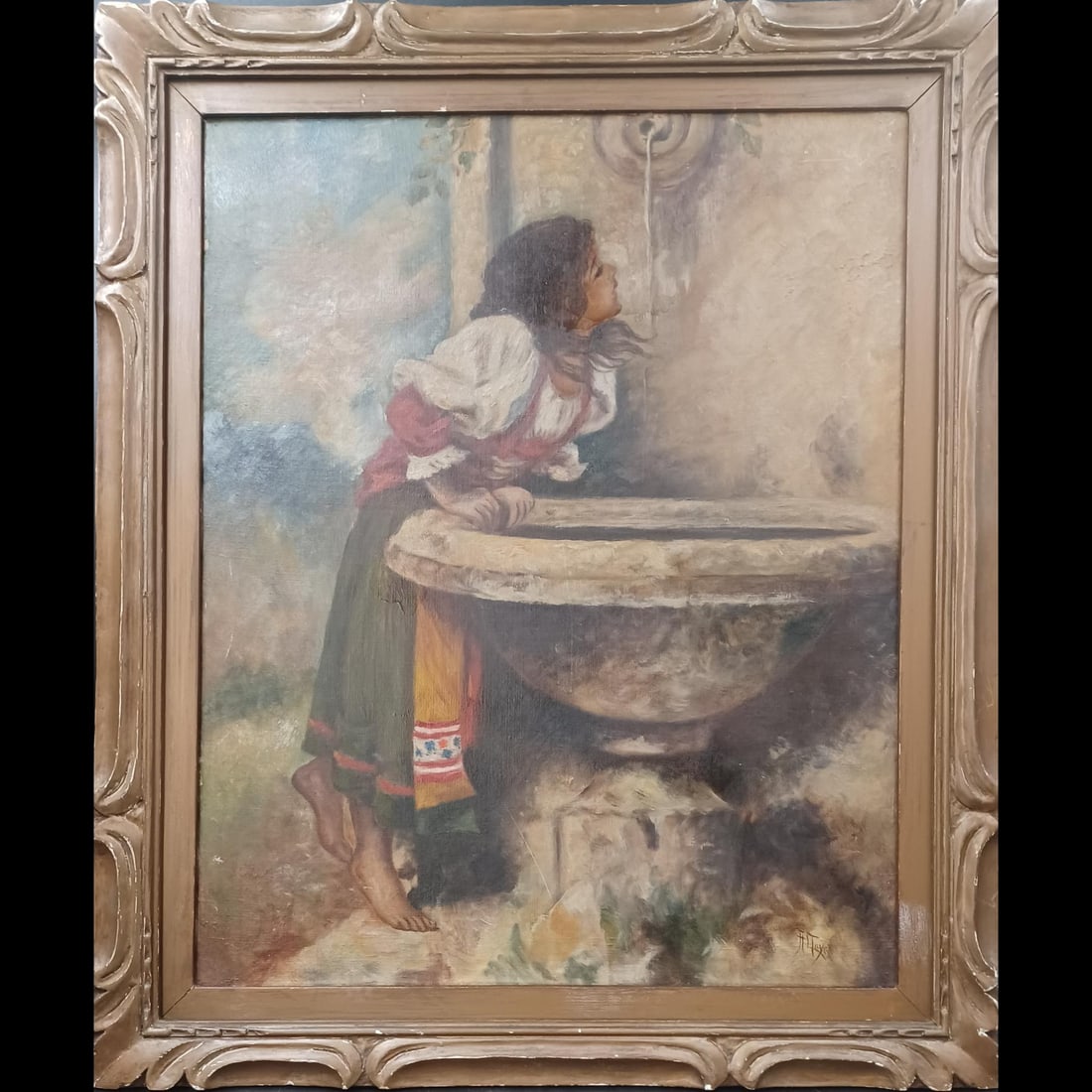 After Léon Bonnat "Roman Girl At Fountain" Oil On Canvas Painting Reproduction (1 of 17)