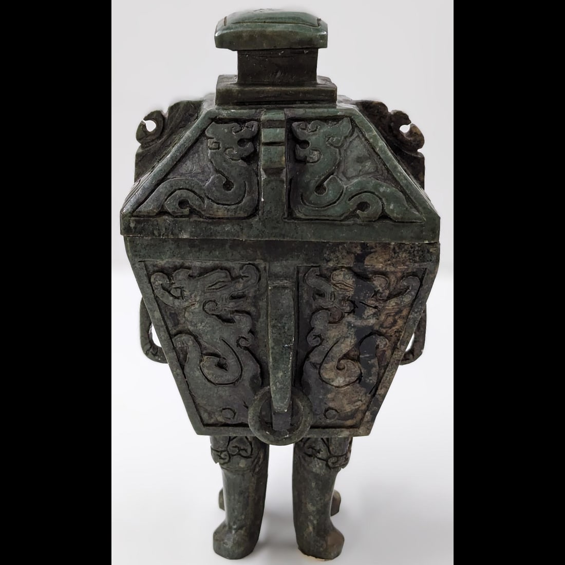 Exquisite Chinese Archaic-Style Carved Spinach Jade Lidded Censer (1 of 14)