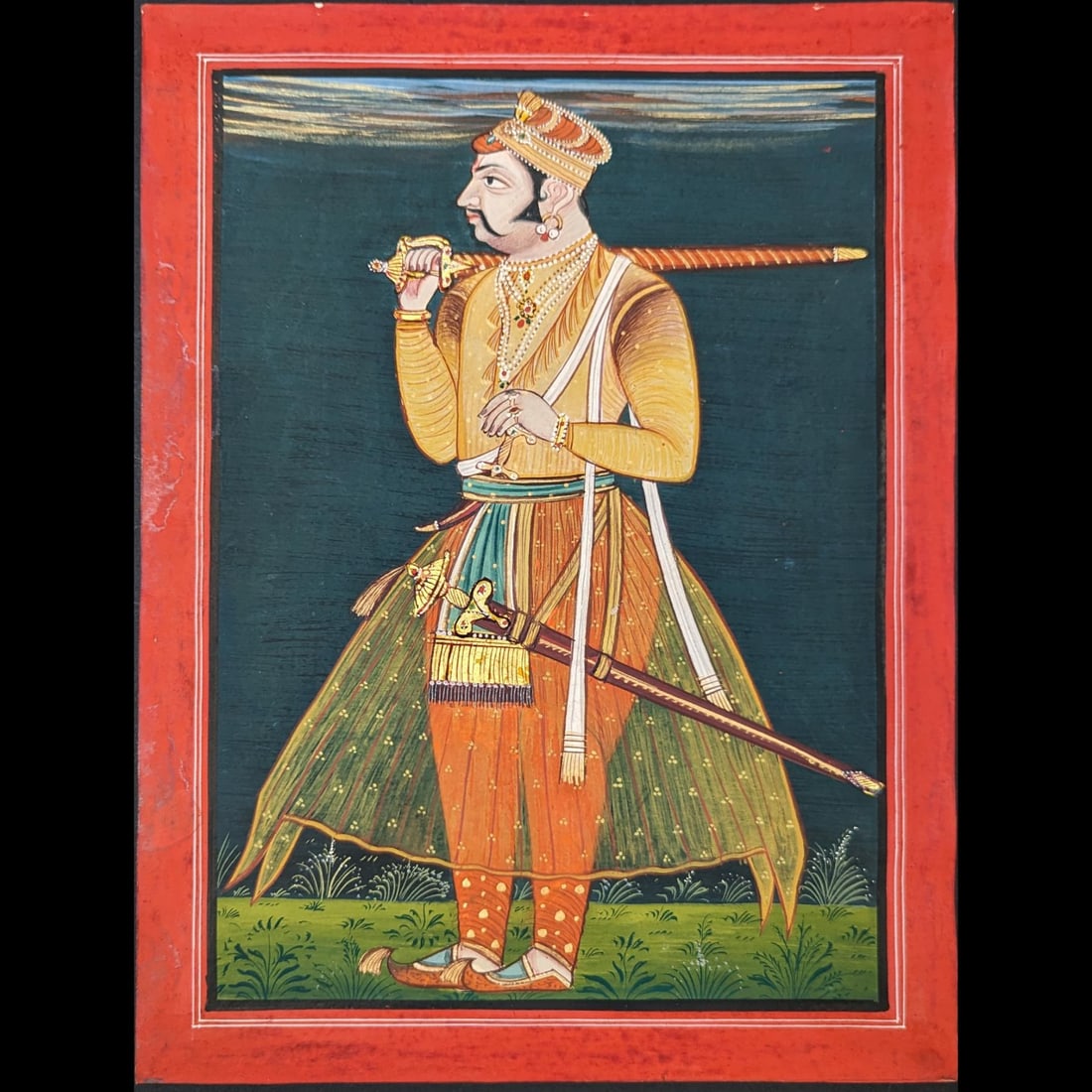 Indian Udaipier School Miniature Painting Of A Maharaja Or King: Indian Udaipier School Miniature Painting Of A Maharaja Or King. Measures approx. 12" X 9". || >>>RBFineArts CFL Inc. Shipping, Payment & Auction Policies<<< !!!DUE TO A RECENT INCREASE IN FRAUDULENT 