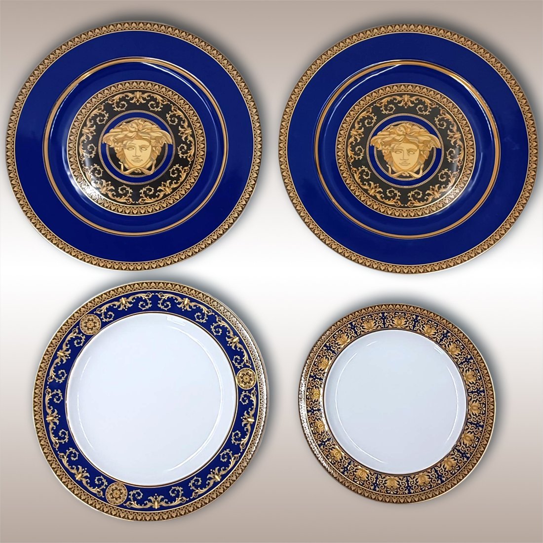 Versace Rosenthal Medusa Blue 4-Piece Set Of Luxurious Plates (1 of 12)