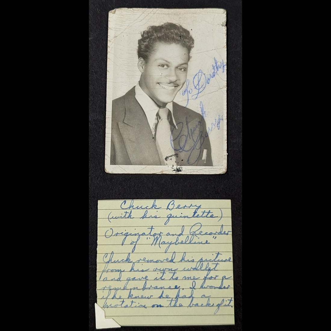 Vintage Pen Signed Rock And Roll Legend Chuck Berry (1926-2017) Headshot With Info Card (1 of 5)