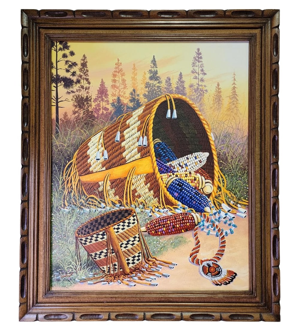 Apache Burden Basket Native American Painting By Jackie Black Signed (1 of 11)