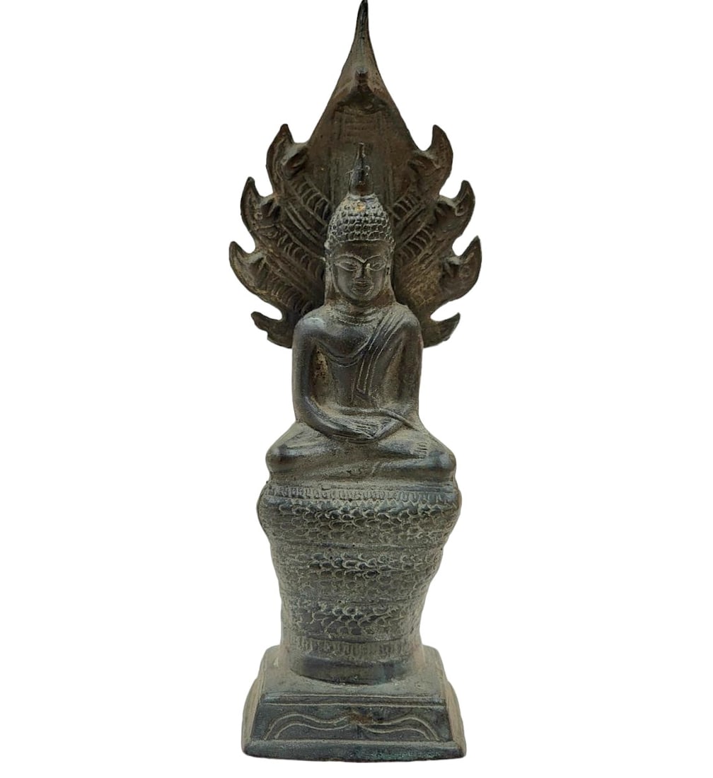 19th C Bronze Khmer Figure On Naga Throne (1 of 14)