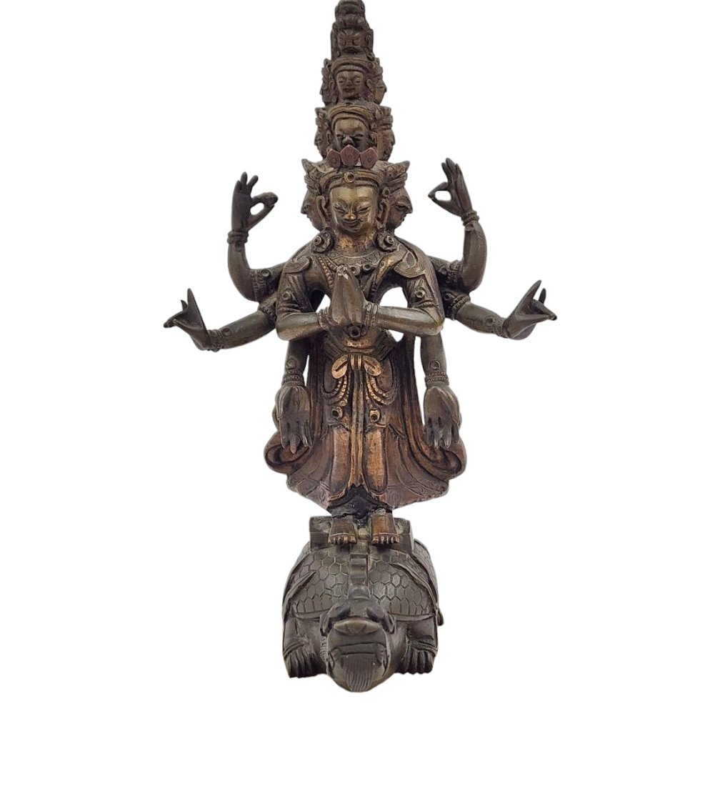 A Bronze Figure Of Avalokiteshvara Chinese-Tibetan 19th Century: A Bronze Figure Of Avalokiteshvara Chinese-Tibetan 19th Century. Was Repaired Around Her Ankle Area See Pic. Measure 8" Tall Including Base. Provenance: Private Collection From A Florida Estate. Pleas