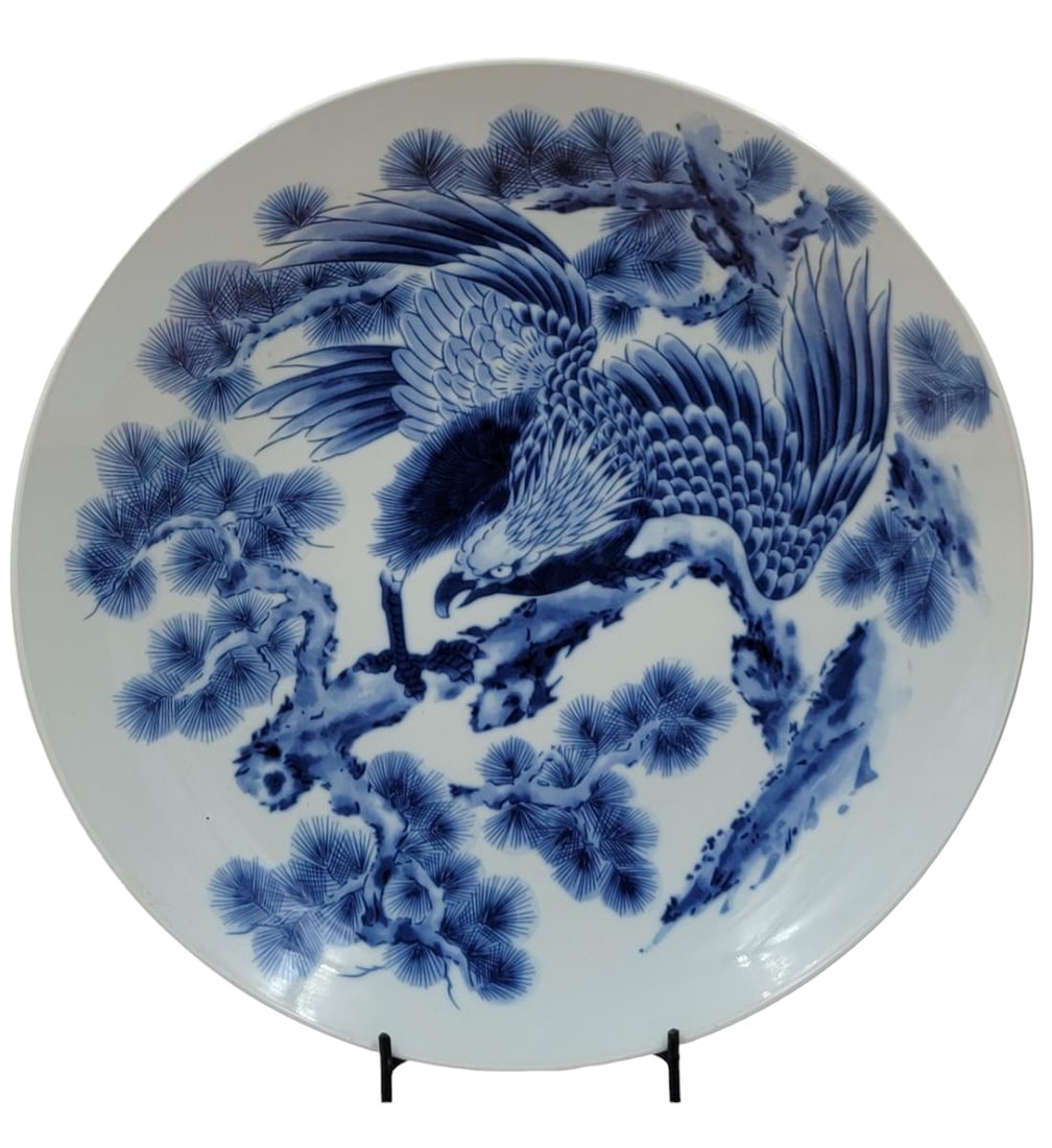 A Fine Japanese Blue And White Charger Signed 19th C Meiji Period 15 3/4" (1 of 20)