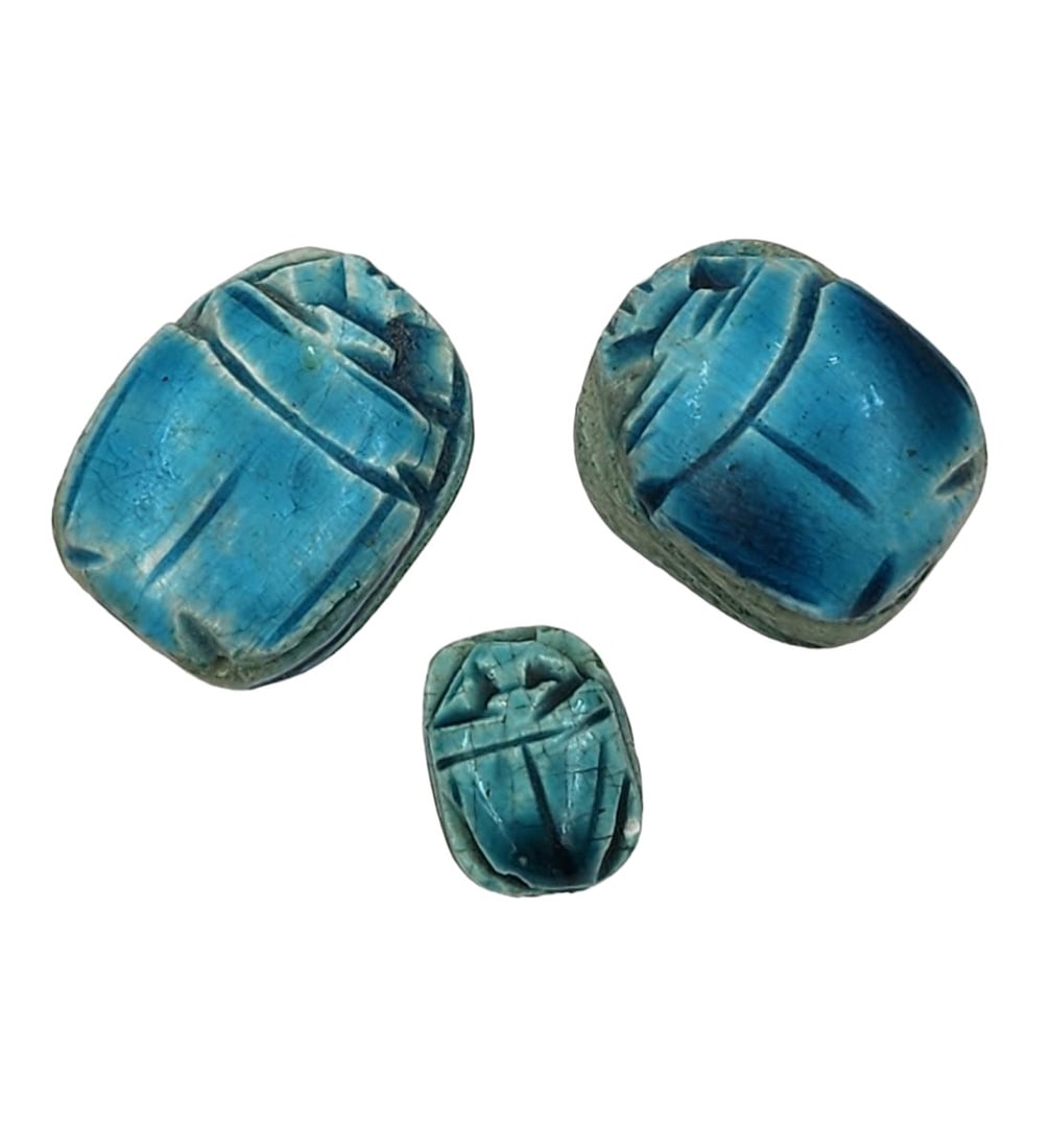Lot Of 3 Antique Egyptian Faience Scarab Beads (1 of 7)