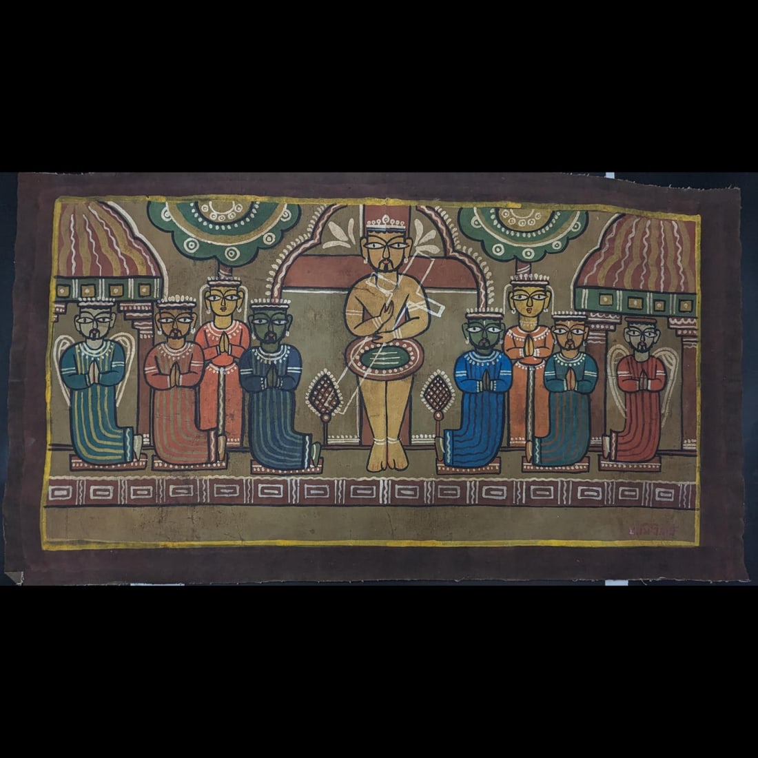 Signed Indian Jamini Roy (1887-1972) Tempera On Canvas / Cloth Painting (1 of 10)