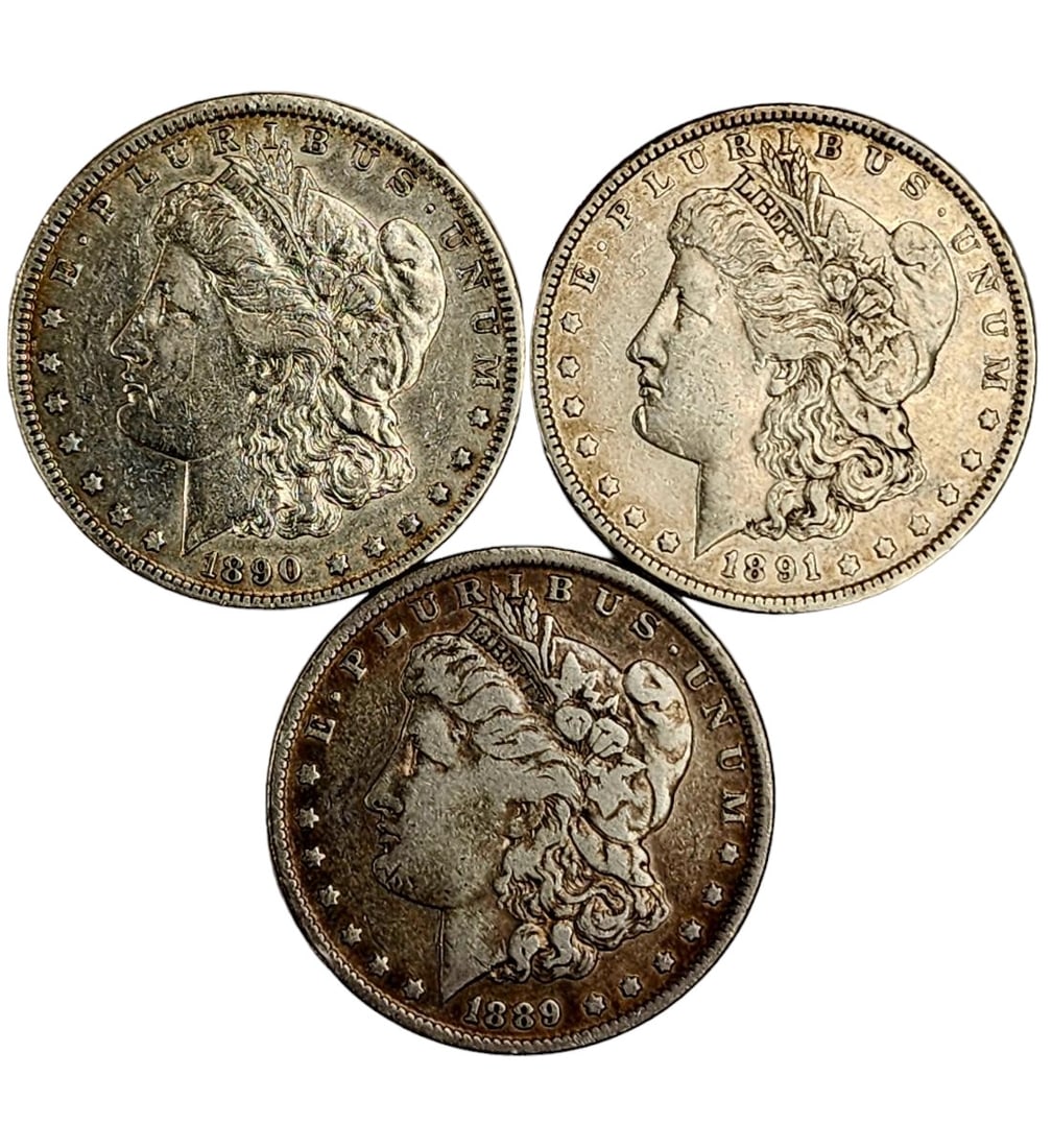Lot Of 3 1889 O, 1890 O & 1891 Morgan Silver Dollars Ungraded (1 of 7)