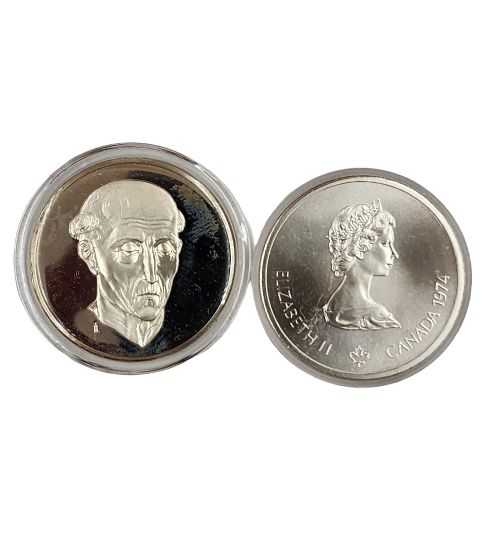 Montreal 1976 Canada $10 Dollars & Hans Memling (1.44 OZ) Silver Medals: **DUE TO THIS LOT BEING SILVER IT MUST BE PAID VIA BANK WIRE TRANSFER OR CERTIFIED CHECK.** Montreal 1976 Canada $10 Dollars (APPROX 1.5 OZ) & Hans Memling Silver Medals .// Provenance: PRIVATE ESTATE