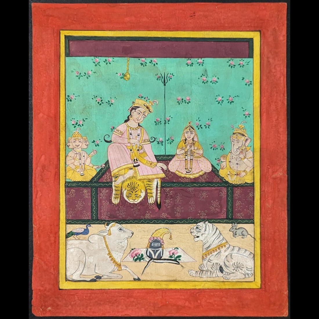 Indian Bikaner School Miniature Painting Of The Goddess Durga, Ganesha, And Others (1 of 7)