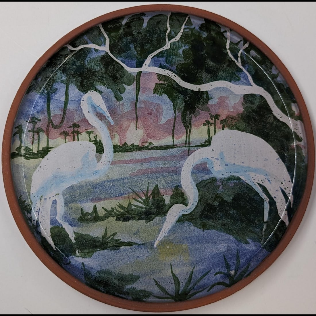 Vintage Martin Cushman Florida Faience Art Pottery Plate With A Hand Painted River Scene (1 of 11)
