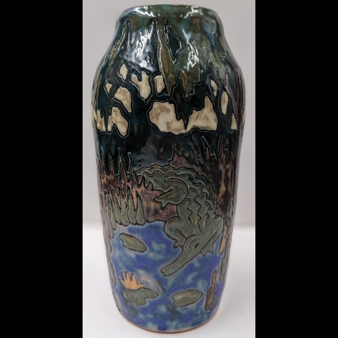 Large Vintage Martin Cushman Florida Faience Art Pottery Vase, Double Signed And Heavily Decorated (1 of 13)