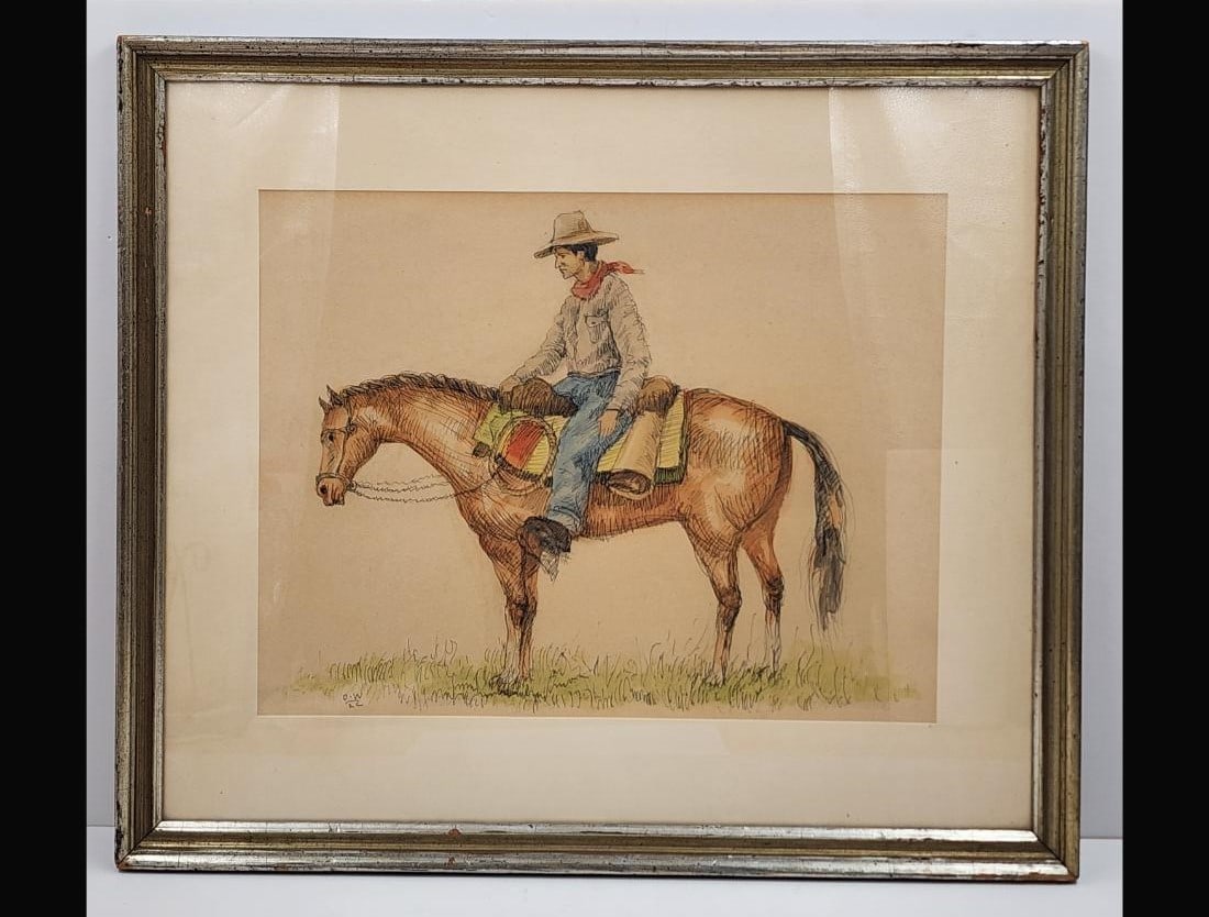 Olaf Carl Wieghorst 1899-1988 American Ink And Watercolor Painting Cowboy On A Horse (1 of 16)