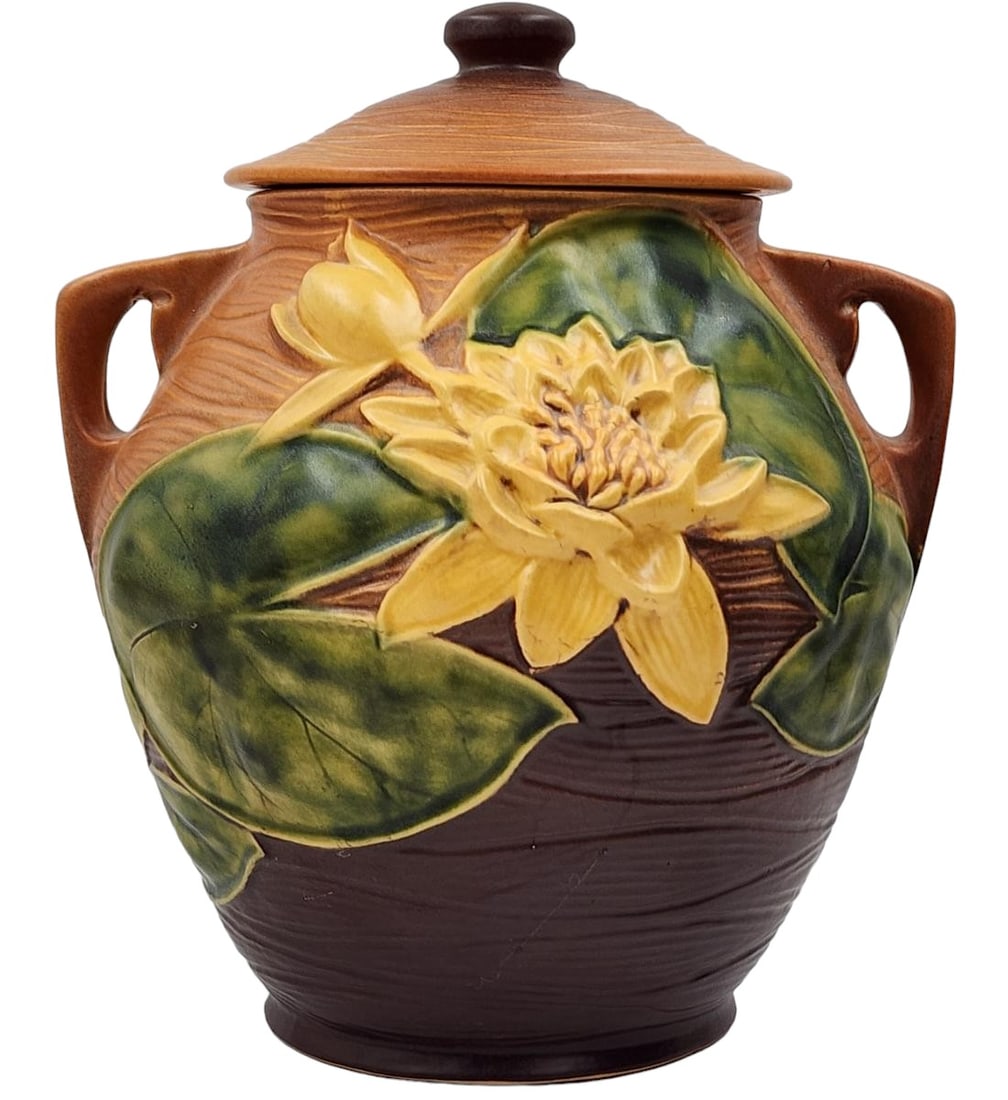 1943 Roseville Double Handled Cookie Jar Water Lilly (1 of 10)