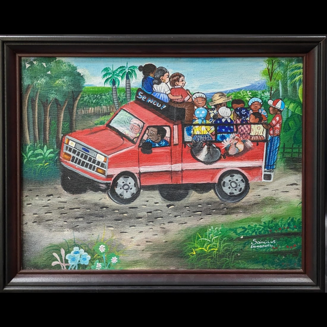 Signed Haitian Emmanuel Saincilus Acrylic On Canvas Scenic Painting: Signed Haitian Emmanuel Saincilus Acrylic On Canvas Scenic Painting. Measures approx. 14" X 18", Sight measures approx. 11 1/2" X 15 1/2". || >>>RBFineArts CFL Inc. Shipping, Payment & Auction Policie