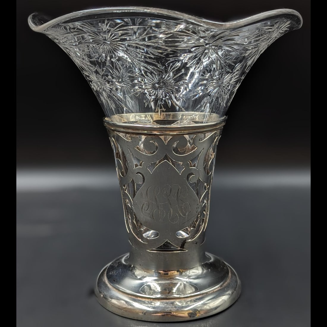 An ABP Polished Engraved Crystal Vase in A Marked Sterling Silver Base (1 of 13)