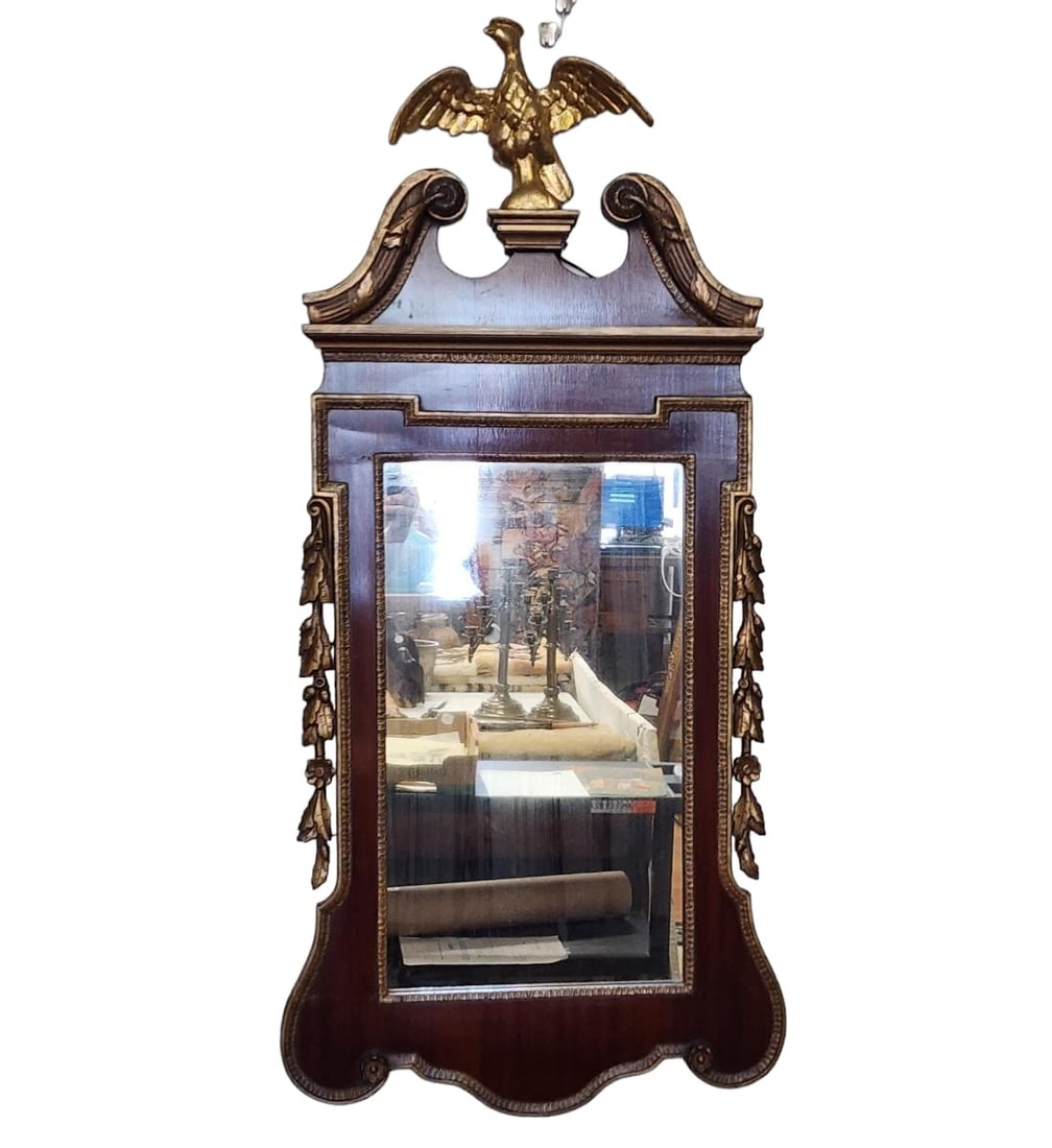 Classical Federal Style Mirror With Eagle 19th Century: Classical Federal Style Mirror With Eagle 19th Century. Measure 56" X 23", Mirror Approx. 17" Diameter. >>>RBFineArts CFL Inc. Shipping, Payment & Auction Policies<<< !!!DUE TO A RECENT INCREASE IN FR