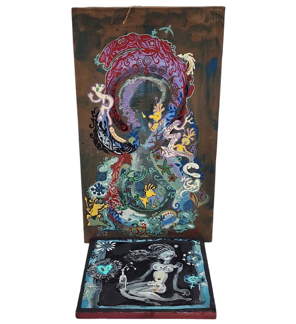 American Florida Artist MORGAN STEELE 1968-2016 Abstract Paintings Lot Of 2 (1 of 15)