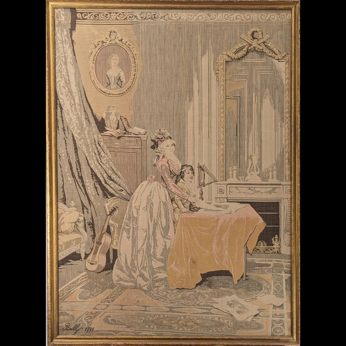 Antique 18th Century Framed French Tapestry With Scenic Design, Stitch Signed Bailly 1791 (1 of 7)