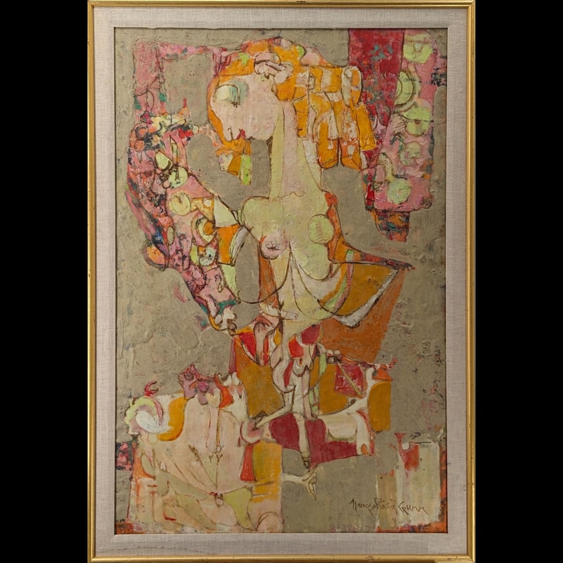 Signed Nancy Reid Gunn (American, 1922-2007) Original Encaustic Painting On Board, "Naughty Lady" (1 of 10)