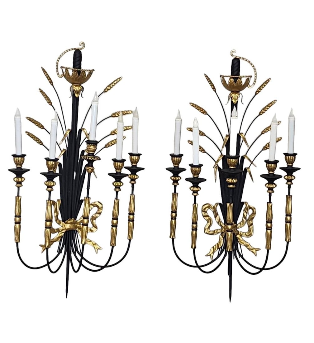 A Nice Pair Of Vintage Wrought Iron Wall Sconces 5 Candles Each (1 of 14)