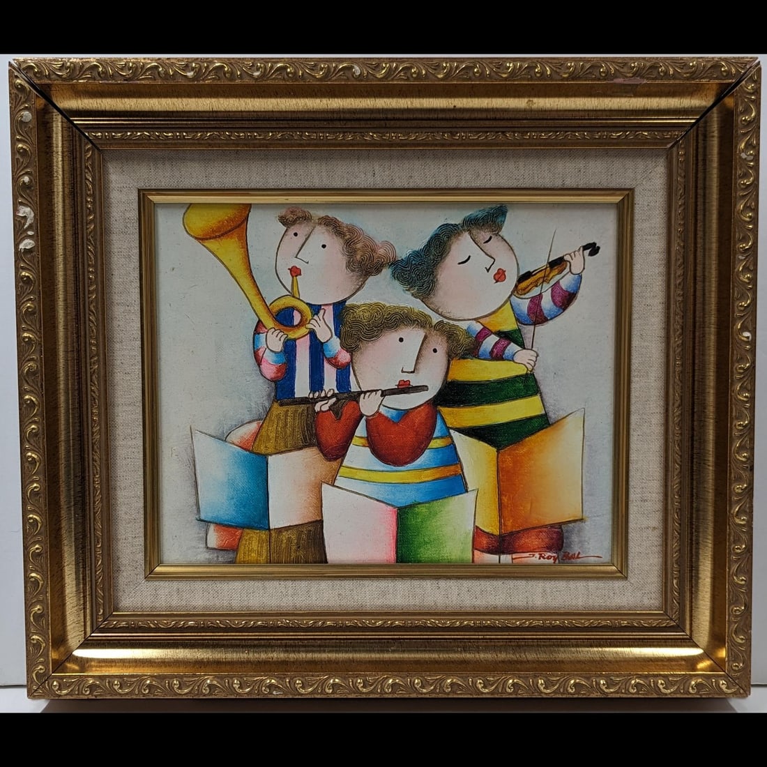 Signed Joyce Roybal (English, Born 1955) Oil On Canvas Painting Of Children Playing Instruments (1 of 6)