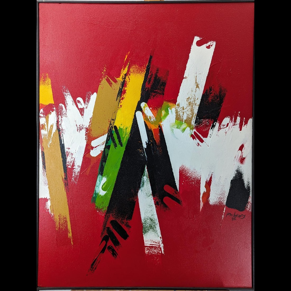 American Jon Henry 1916-90 Acrylic Abstract Painting Titled "Iroquois War Dance" 1985 (1 of 8)