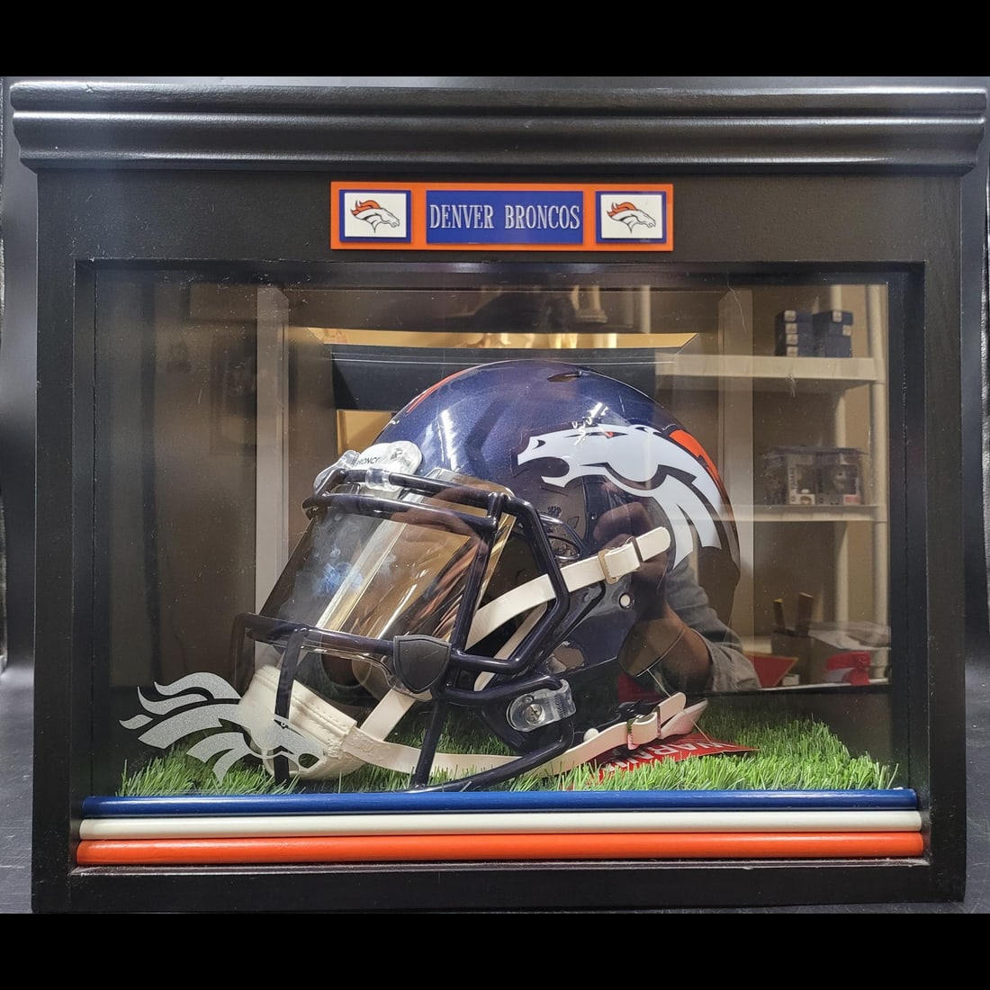 Denver Broncos Peyton Manning Signed Helmet In Custom Light up Display (1 of 18)