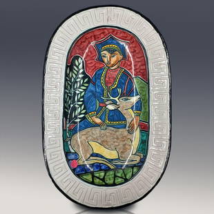 Erik Pløen (1925-2004) Norwegian Hand-Painted Ceramic Pottery Platter: Erik Pløen (1925-2004) Norwegian Hand-Painted Ceramic Pottery Platter. Measures approximately 20-1/2" x 13" || >>>RBFineArts CFL Inc. Shipping, Payment & Auction Policies<<< !!!DUE TO A RECENT INCREA