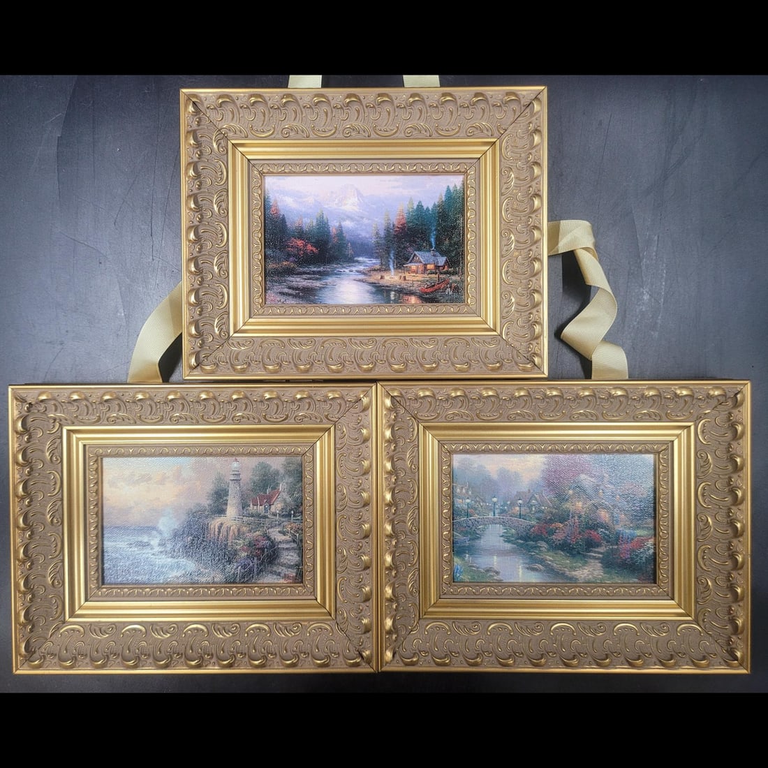 Lot Of 3 Thomas Kinkade Small Prints On Canvas (1 of 5)