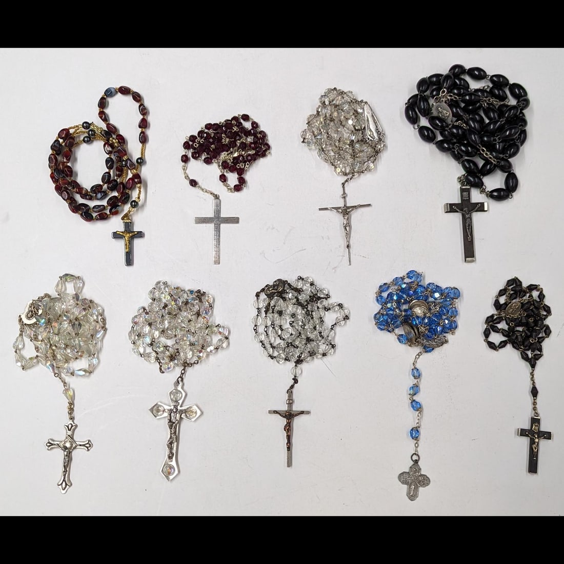 Lot Of 9 Beautiful Beaded Rosaries, Two Marked Sterling Silver (1 of 14)