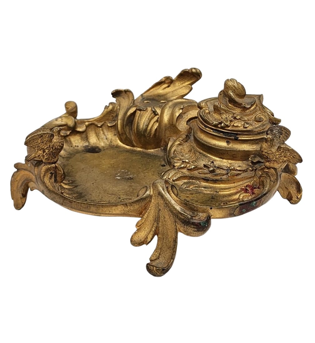 A French Gilt Bronze Inkwell Signed Kinsburger With 2 Birds (1 of 17)
