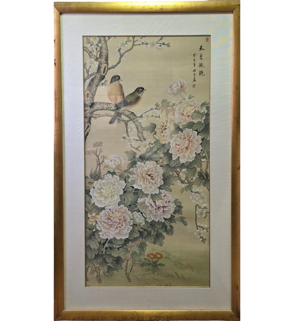 Original Chinese Watercolor On Silk Signed Birds & Flowers (1 of 14)