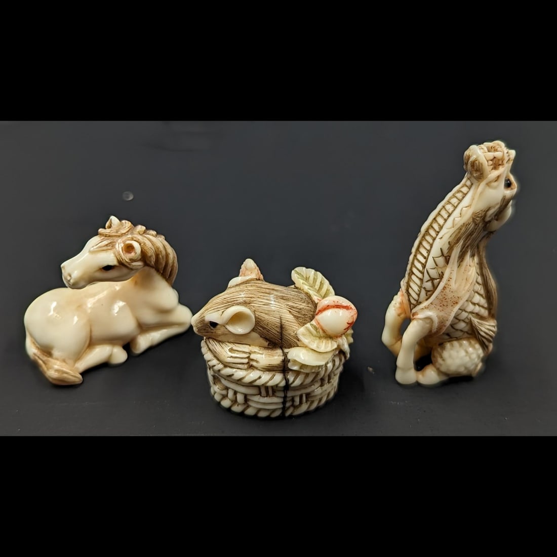 Lot Of 3 Finely Carved Miniature Japanese Animal Figures (1 of 13)