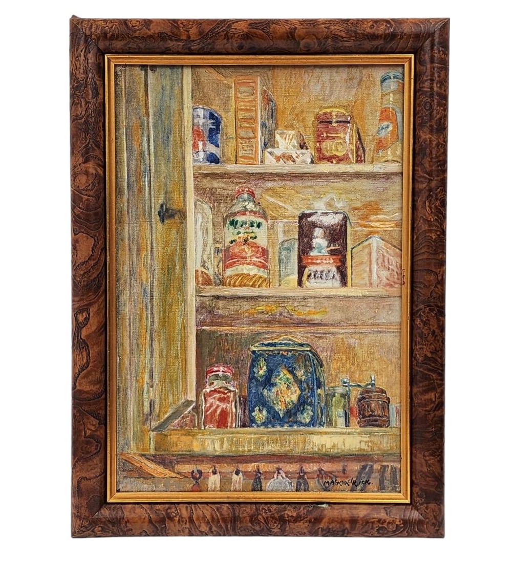 American New York-Lilian MacKendrick 1906-1987 Interior Painting Signed Lower Right Oil On Canvas: American New York-Lilian MacKendrick 1906-1987 Still Life Interior Painting Signed Lower Right. Frame Measure 18" X 13", Sight 14 3/4" X 10". Provenance: New York And now Central Florida Estate.