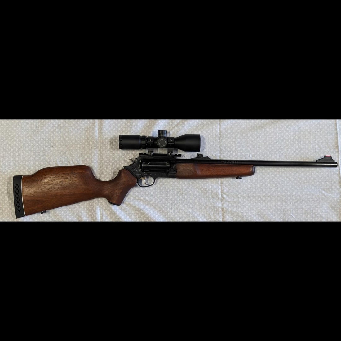 Rossi USA Circuit Judge Hardwood 18" .45 Colt / 410 Bore Five-Shot Rifle, Serial Number FN8036: *** DUE TO THIS LOT BEING CLASSED AS A FIREARM IT MUST BE PAID VIA BANK WIRE TRANSFER OR CERTIFIED CHECK*** Rossi USA Circuit Judge Hardwood 18" .45 Colt / 410 Bore Five-Shot Rifle, Serial Number FN80