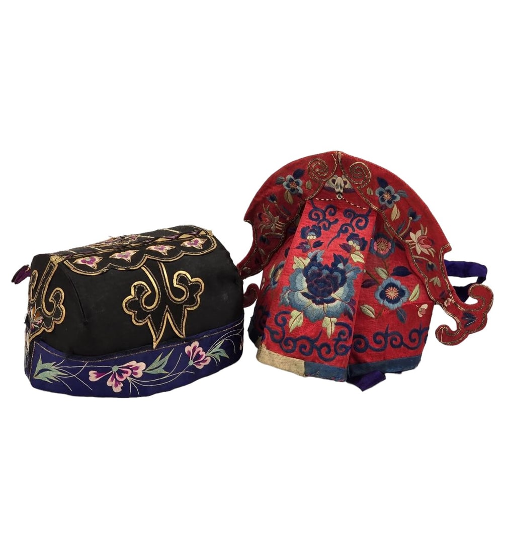 Lot Of 2 Antique Chinese Silk Hats: Lot Of 2 Antique Chinese Silk Hats. Provenance: Estate of Kay Dacko. Kay was a long-time collector and seller of antiques / collectables. The daughter of a WWII Air Force pilot, Kay traveled extensive