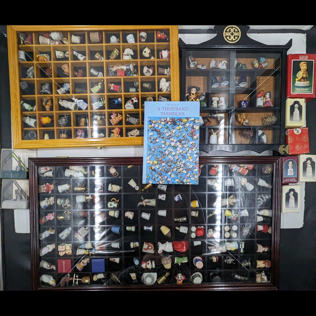 Large Estate Lot Of Unresearched Collector's Thimbles With Book: Large Estate Lot Of Unresearched Collector's Thimbles With Book. The thimbles come from various countries and include porcelain, gilt metal, pewter, and other materials. Please copy and paste