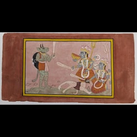 Indian Pahari Miniature Painting On A Manuscript Page, From The Devi Series