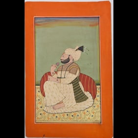 Indian Udaipur School Miniature Portrait Painting Of A Maharana Or King