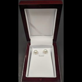 Fine 10mm High Lustre Akoya Pearl And 18K Gold Earrings With Original Case