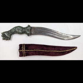 An Unsharpened Indian Khanjar Dagger With A Carved Spinach Jade Handle