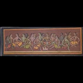 India-Jamini Roy 1887-1972 Painting Untitled 1950's Tempera On Cloth With COA