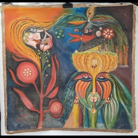 Indian/French Laxman Pai (1926 - 2021) Acrylic On Canvas Painting, "Flower Forms"