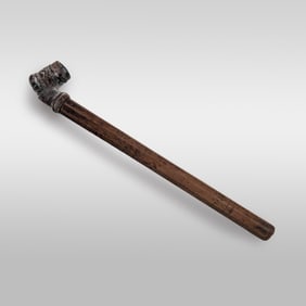 Antique Hand Crafted Smoking Pipe With Pottery Pipe Piece, Likely Tribal