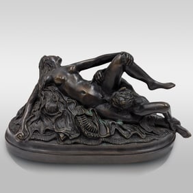 Vintage Erotic Bronze Reproduction Sculpture Of Julian Hayes "Nymph And Satyr"