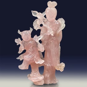 A Finely Carved Chinese Rose Quartz Double Figure