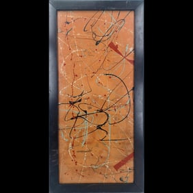 Abstract Expressionist Wood Panel Painting In The Style Of Jackson Pollock