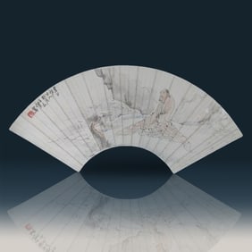 Qing Dynasty Chinese Fan Painting Ink And Watercolor On Paper Ren Xun 1835-93